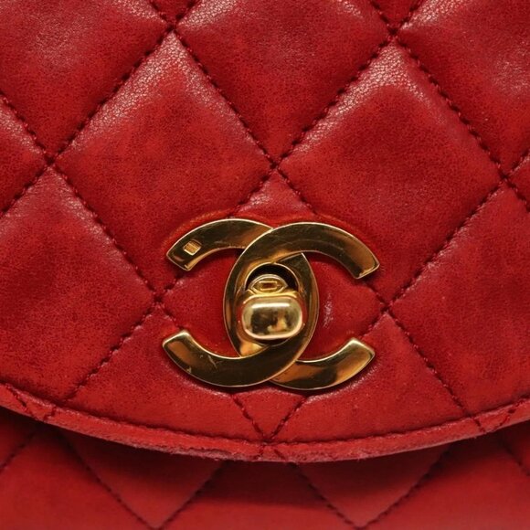 CHANEL Matelasse Chain Shoulder Bag Lamb Skin Red Gold CC Auth 136059 - Picture 10 of 16